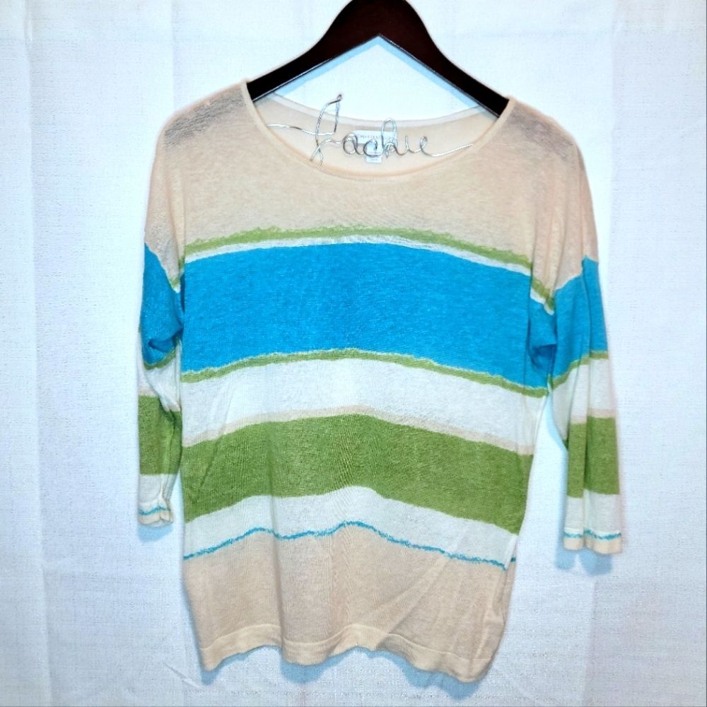 Charter Club Striped Linen Blend Top Size Large